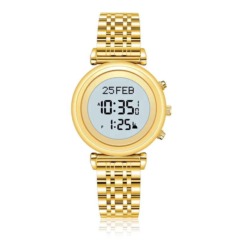 AL-SAHAR Lady Azan Watch Muslim Wristwatch With Auto-Qibla Back Light Hijri Calendar Multi-Language Islamic Women Prayer Clock