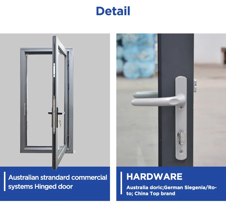 Australian Standard AS 2047 Aluminum Casement Door Hinged Glass Door Commercial Systems Hinged Door for Office Hot Sale
