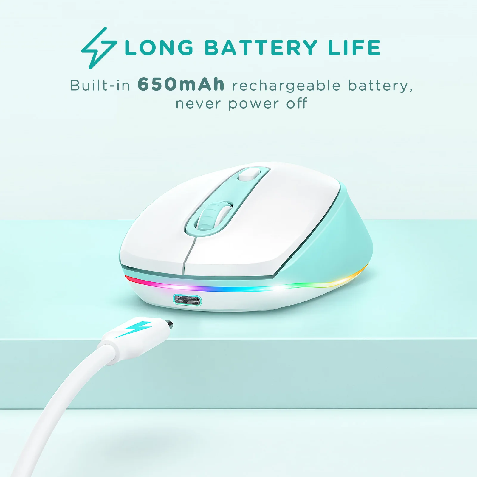 Quiet LED Mouse with USB Receiver Rechargeable Light Up Mice  Adjustable DPI for Laptop Computer Mint seenda Wireless Mouse