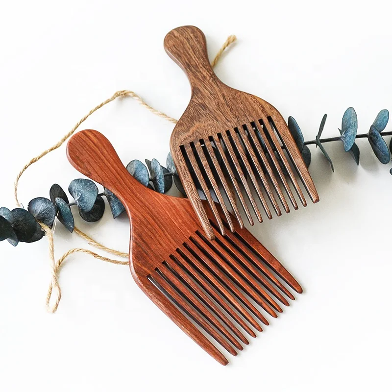 New Arrival Natural Sandalwood Wide Tooth Afro Pick For Black Hair Beard Comb