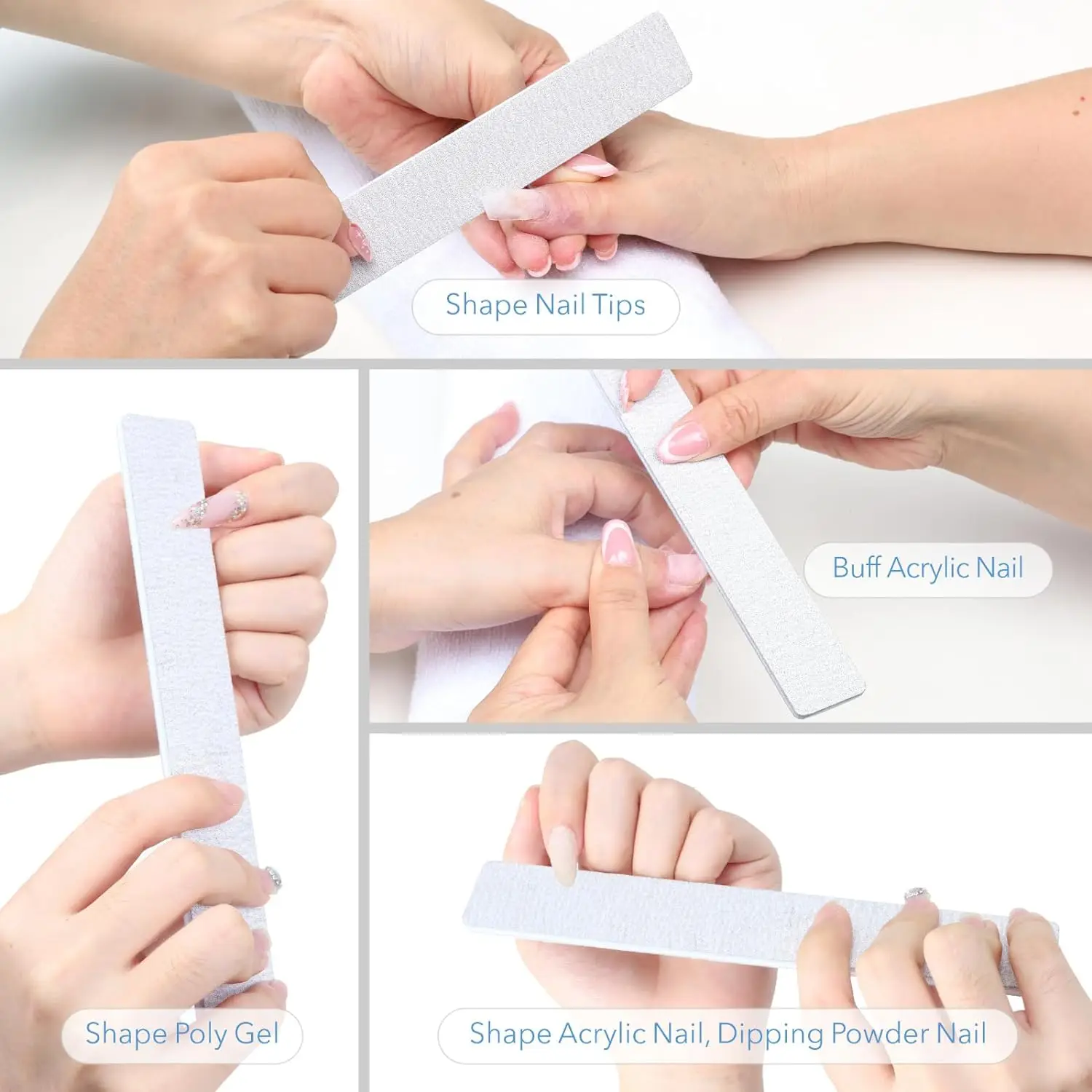 Nail Files Fingernail Files 80/80 Grit Emery Boards for Nails Professional Nail File Bulk Washable for Acrylic Gel Dip Powder