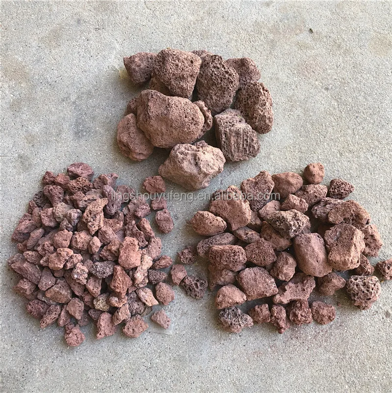 Red uniform granular volcanic rock for water filtration and river management
