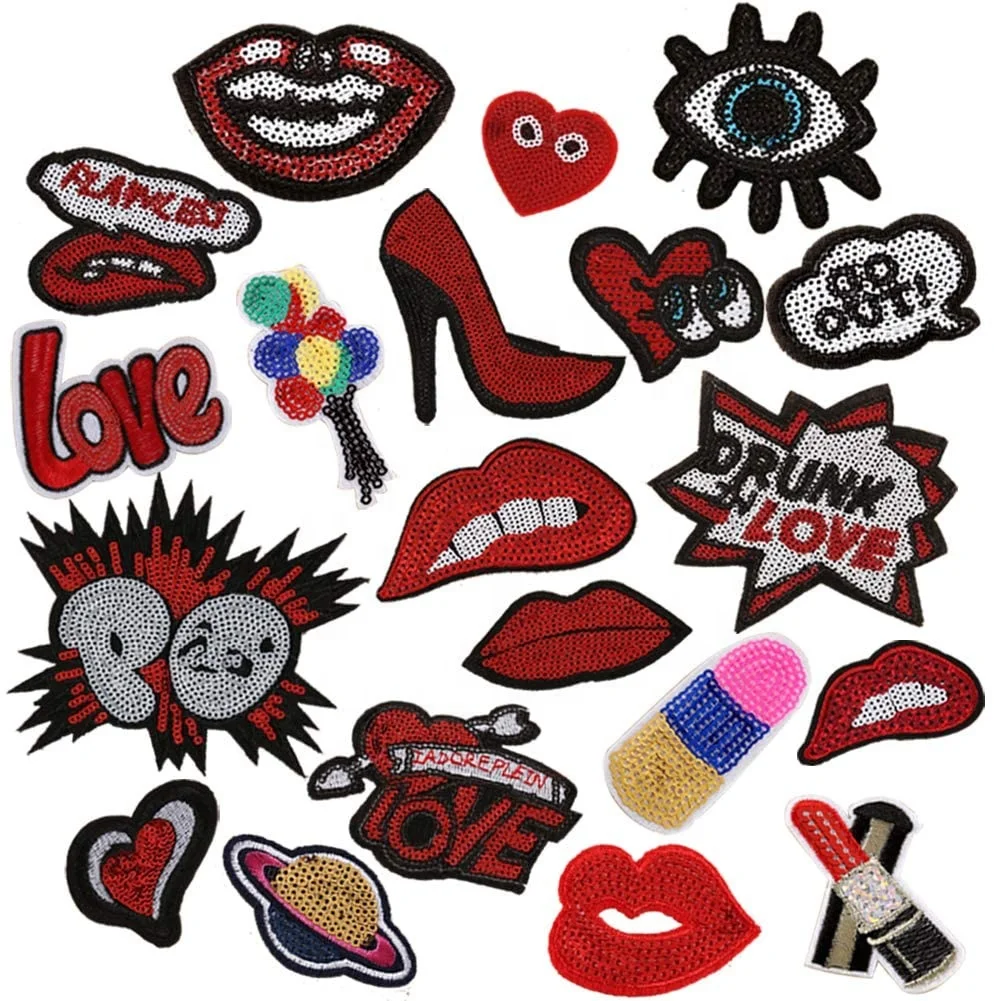 Custom Fashion Funny Design Logo Sequin Embroidery Patches Iron On Sew On Patch For Clothing