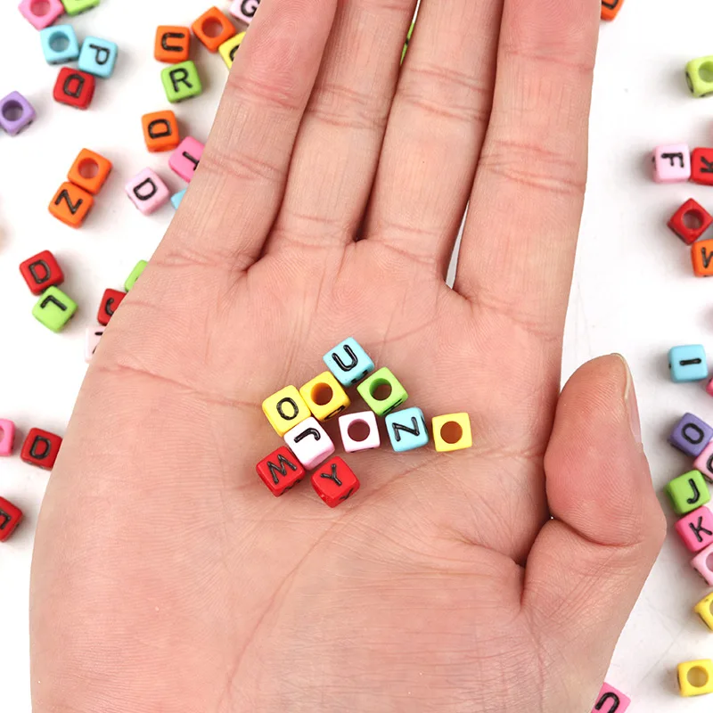 Wholesale 6mm Black Colorful Acrylic Square Cube Alphabet Letter Beads For Bracelet Jewelry Making