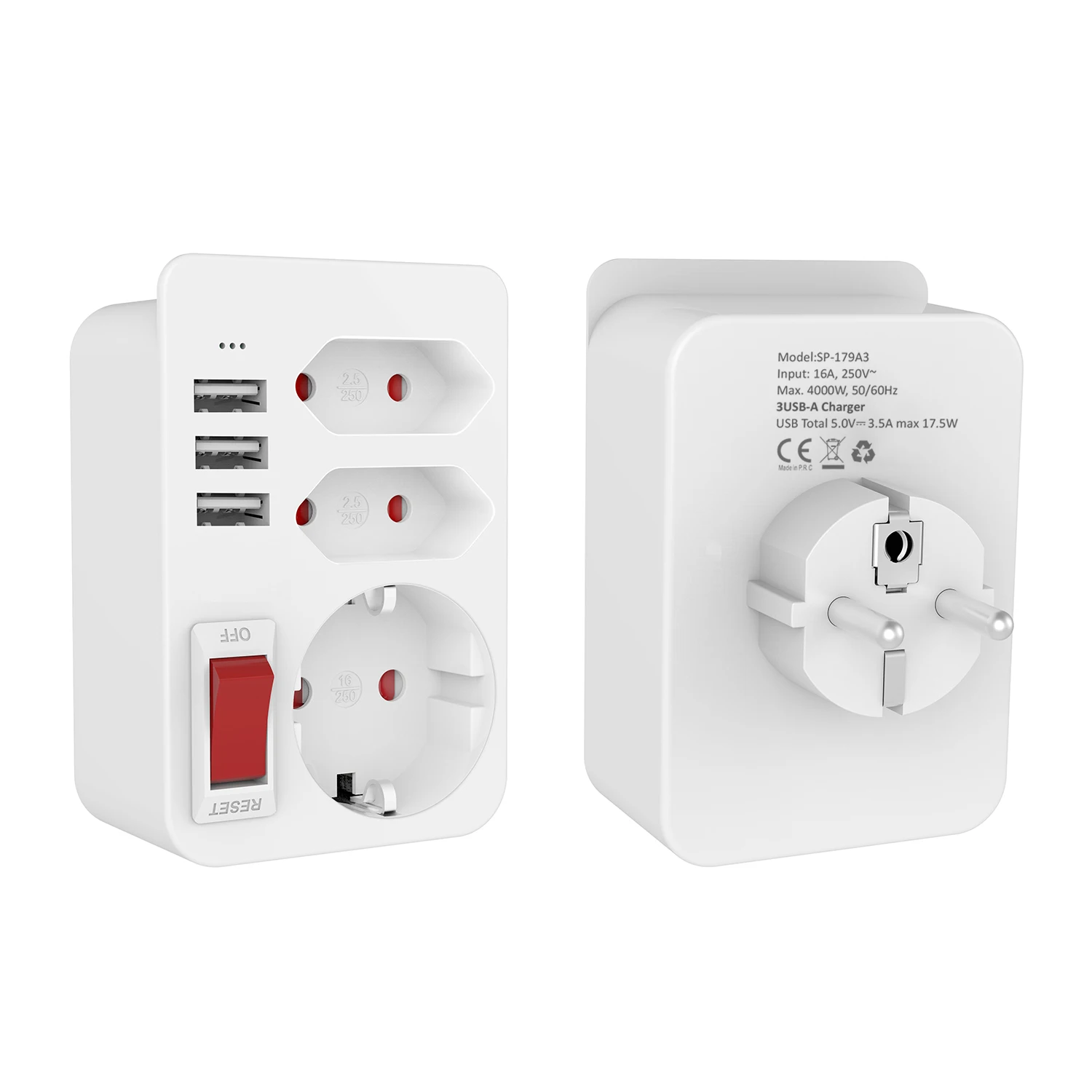 Plug Extender Socket Extensions Triple Plug Adaptor Cube 3 Pin Plugs Wall Power Sockets for Home Kitchen Office 4000W eu