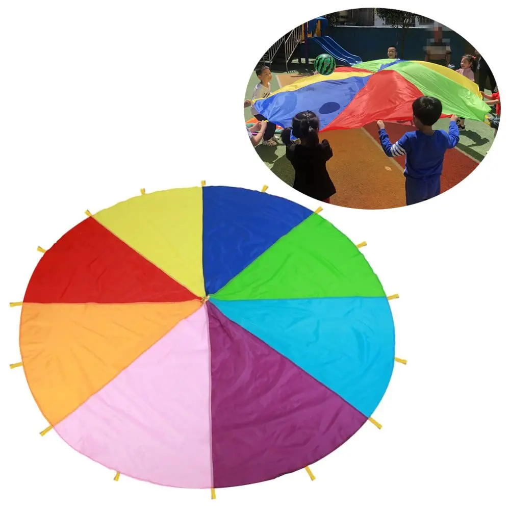 Outdoor Rainbow Umbrella Multicoloured Rip Stop Nylon Kid Parachute Toys For Kids