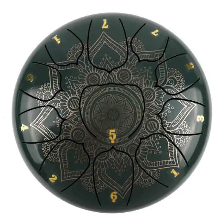 Сделано в Китае, высокая производительность, гравировка, темно-зеленый, 10 дюймов, 11 языков, цистерна, ручной цилиндр, механический барабан, стальной барабан