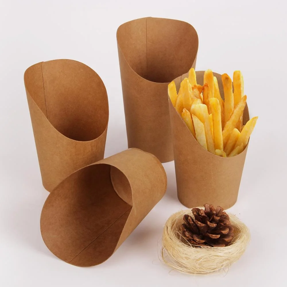 Disposable take out kraft paper scoop cup for french fries chips ice cream snakes bubble waffle