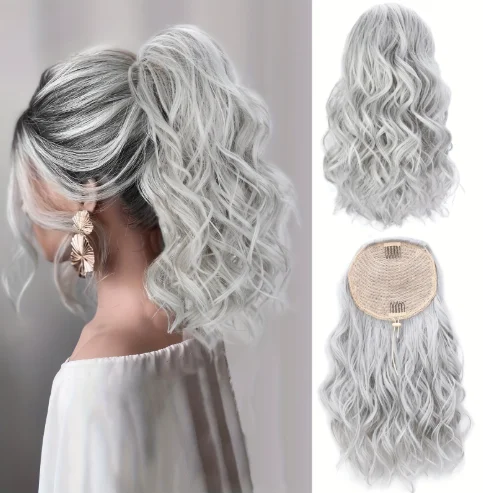 Vivian High Quality Short Curly Wavy Drawstring Ponytail Synthetic Natural Wavy Hair Extensions for Women Kanekalons Wholesale