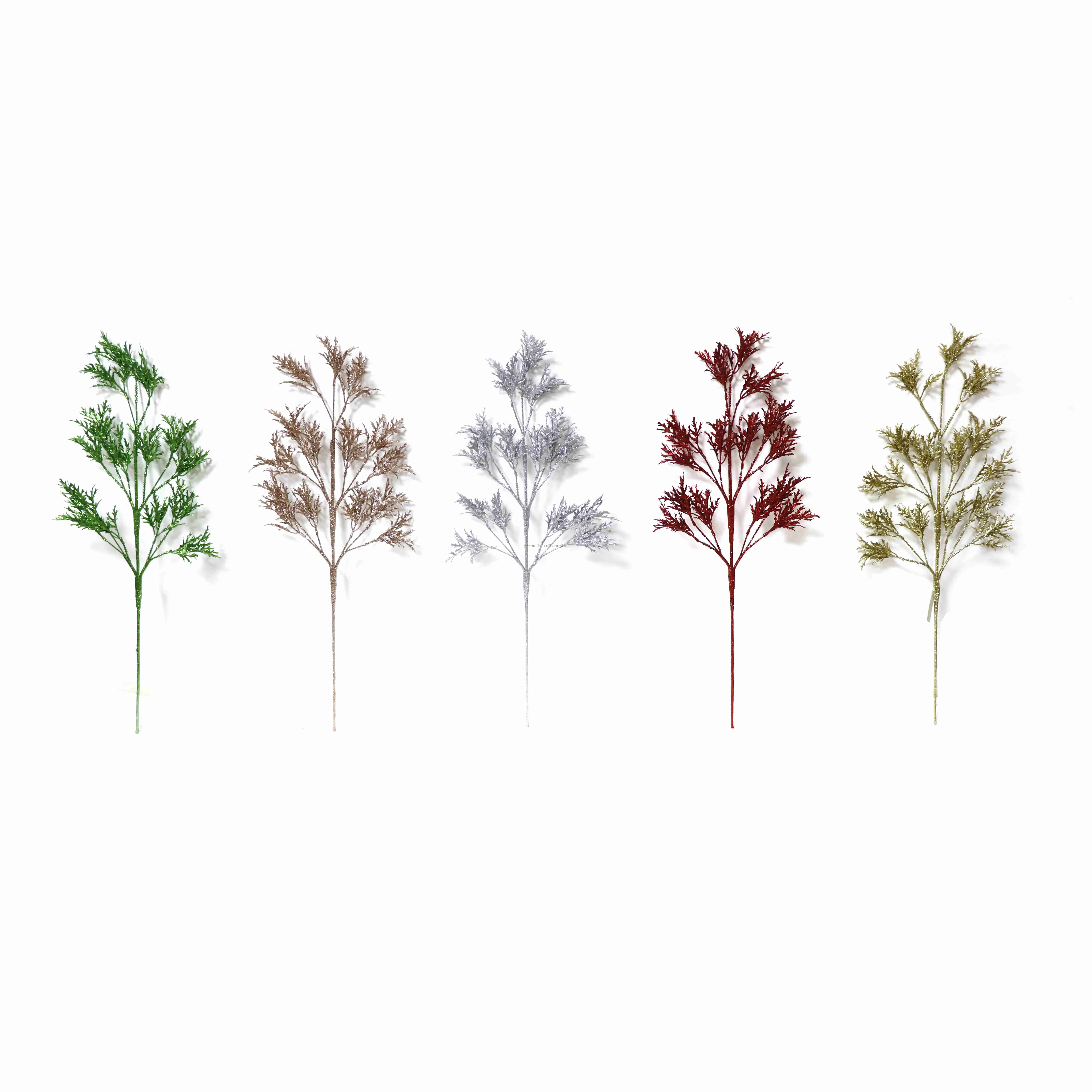 Wholesale Leaves Pick Spray Glitter Handmade Christmas Spray Decor Artificial Leaf Branch Tree Ornament