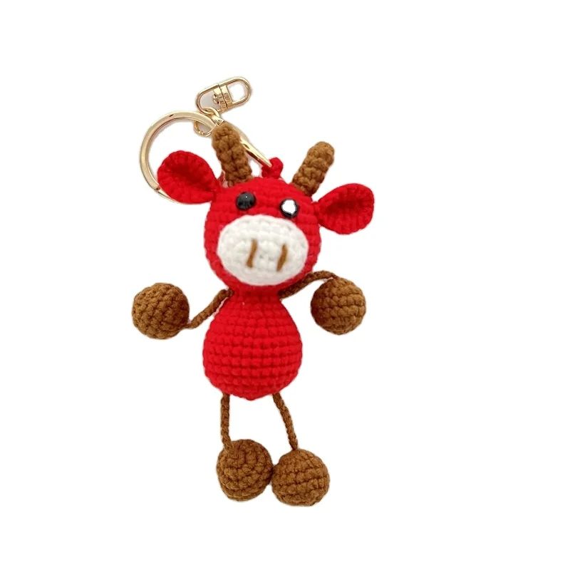 New Design Heart handmade crochet animals Calf Keychains mobile accessories pendant chains Crochet Keyring