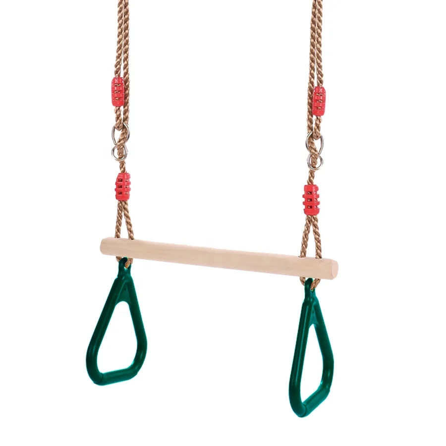Wooden trapeze bar swing Plastic Gym rings with triangle rings monkey bar