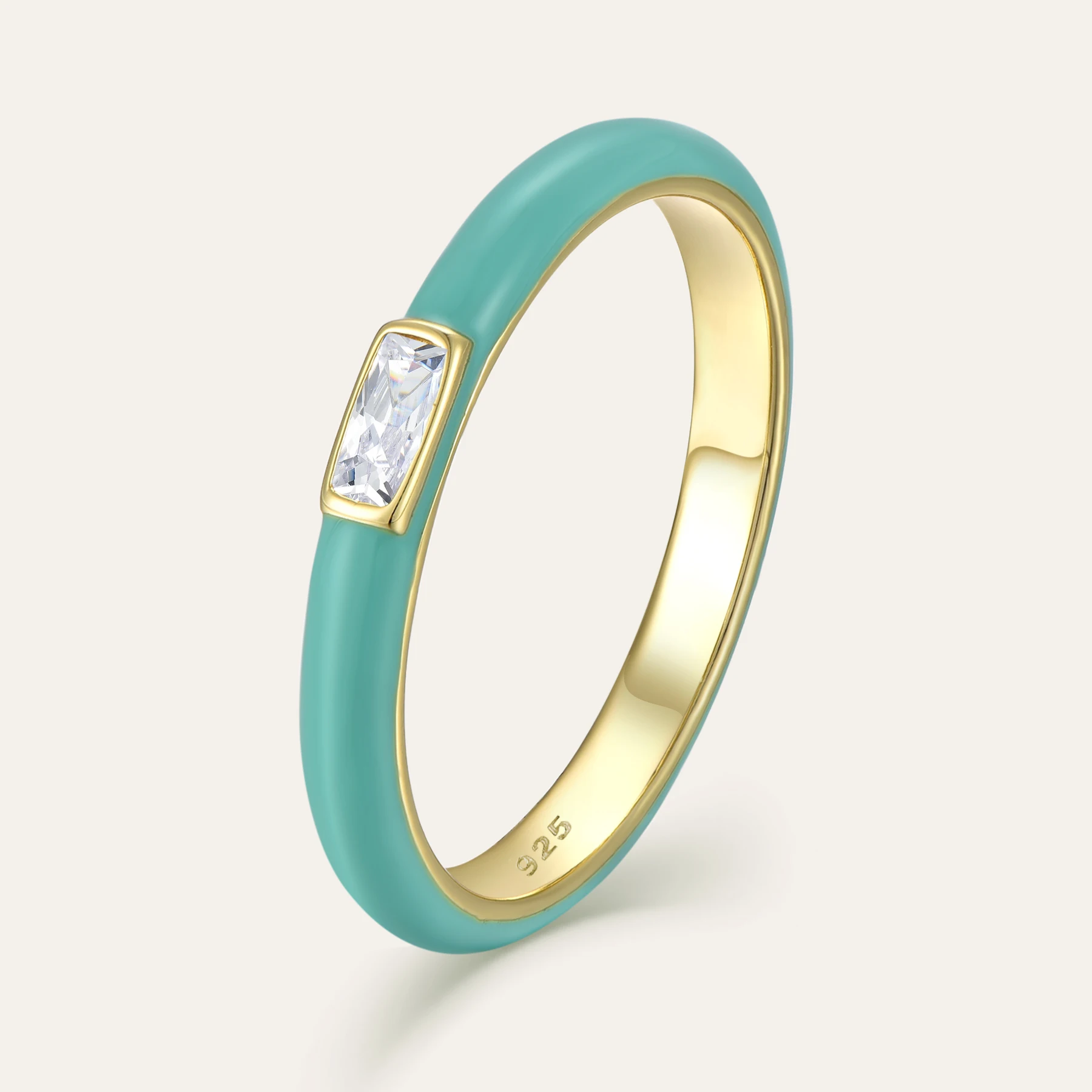 Fashion Enamel Luxury 925 Sterling Silver Ring Jewelry Cubic Zirconia Wedding Band Stacking Ring For Women