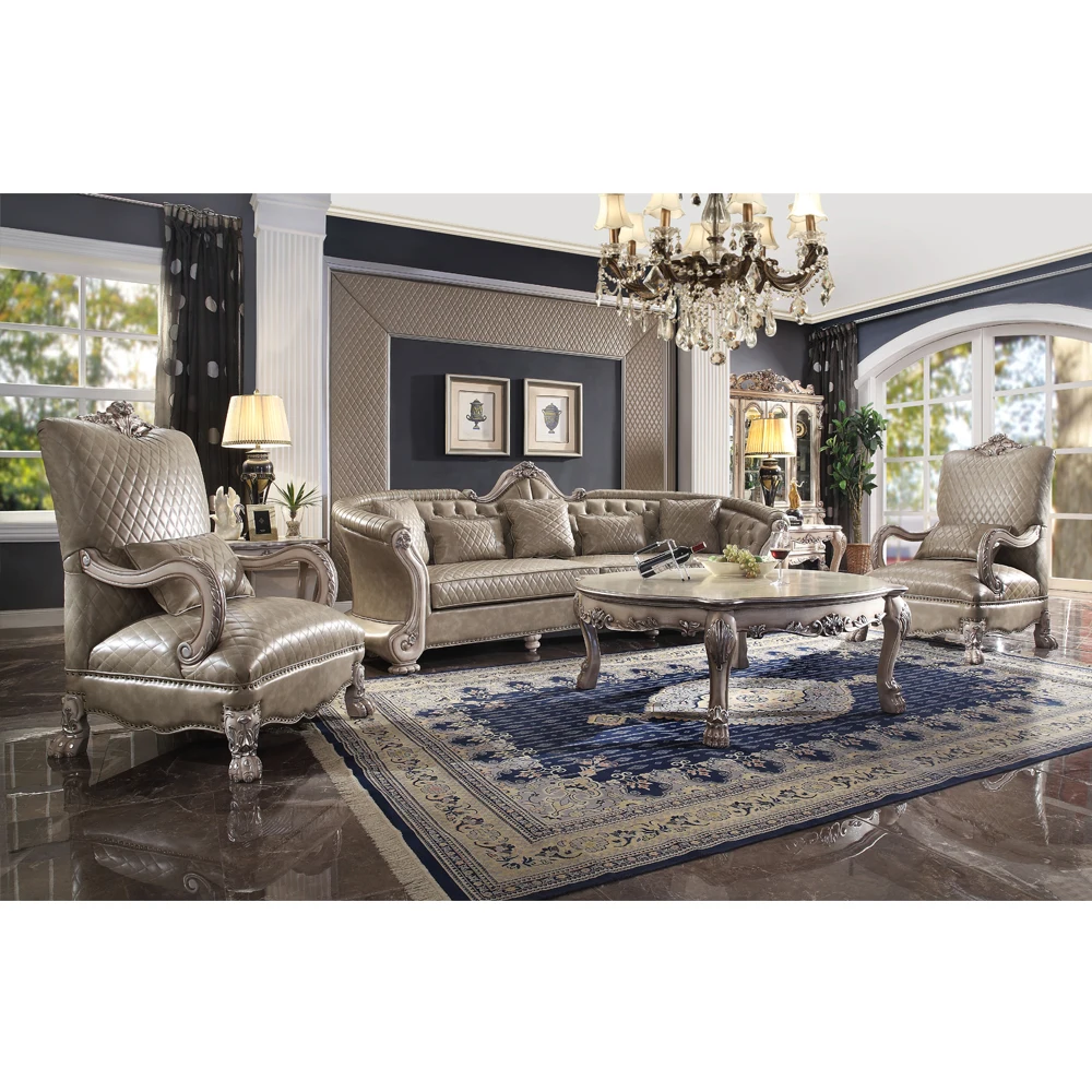 Luxury design leather sofa chaise set glass table recliner chair for apartment