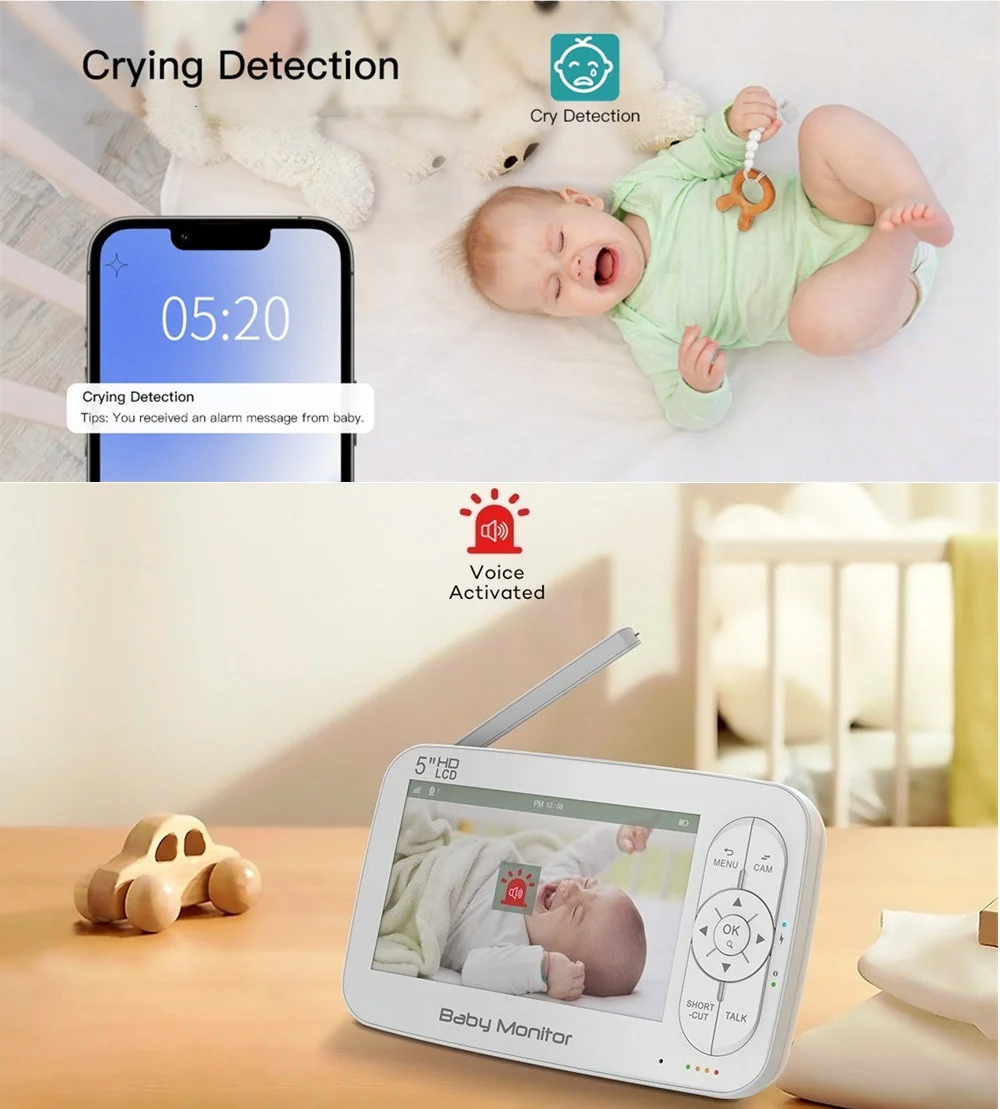 Tuya Smart Wireless Two Way Audio Video Monitoring Recorder 5000mAh Battery VOX Mode Babyphone WiFi Baby Monitor with Camera