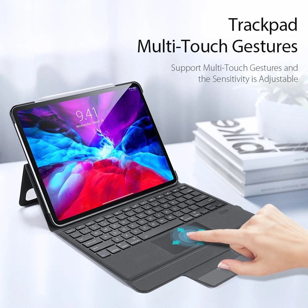 BT Wireless Keyboard Case for iPad Pro 12.9 2020 Full Protection Cover Auto Sleep Wake UP Keyboard Case with TouchPad