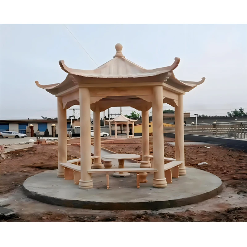 Square Greek Marble Garden Gazebo Large Outdoor With Corridor