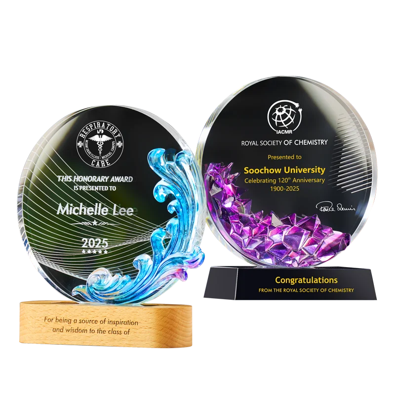 Hot Sale Personalized Handmade Crystal Diamond Plaque Award on Blue Pedestal TROPHY Souvenir K9 Crystal,crystal Custom Award