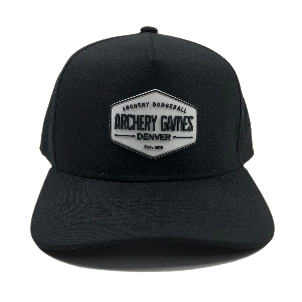 Custom outdoor golf snapback hat perforated Curved bill nylon sports gorras Laser cut holes 5 panel rubber pvc logo baseball cap