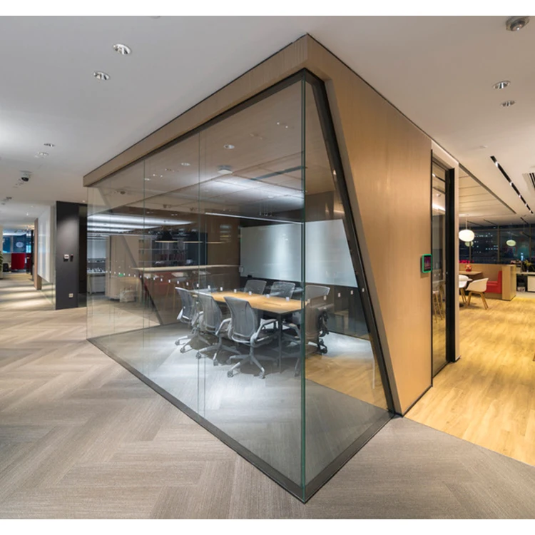 Высокое качество офисное одиночное стекло конфиденциальность офис изготовление на заказ интерьер стеклянная перегородка алюминиевая рамка стеклянные перегородки стены