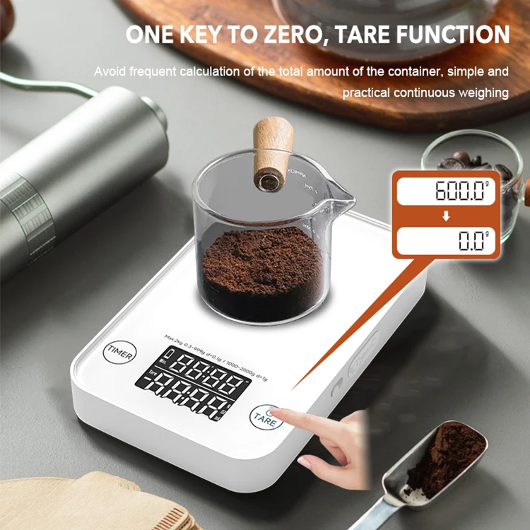High sensors digital kitchen coffee mini scale auto timer type-c Rechargeable White and black espresso coffee scale