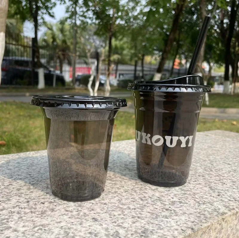 BAIDA U/y Shaped 12oz 14oz 16oz Customized logo Dabba Cup Recyclable Disposable Plastic Cups Black Colour for Party