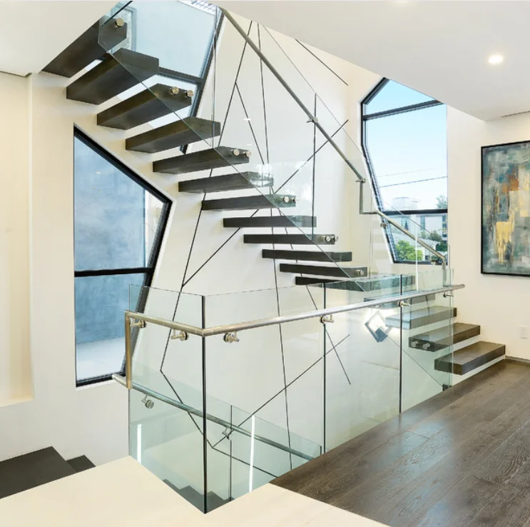 Customized Wooden Staircase Floating Straight Stairs Interior Staircase Designs
