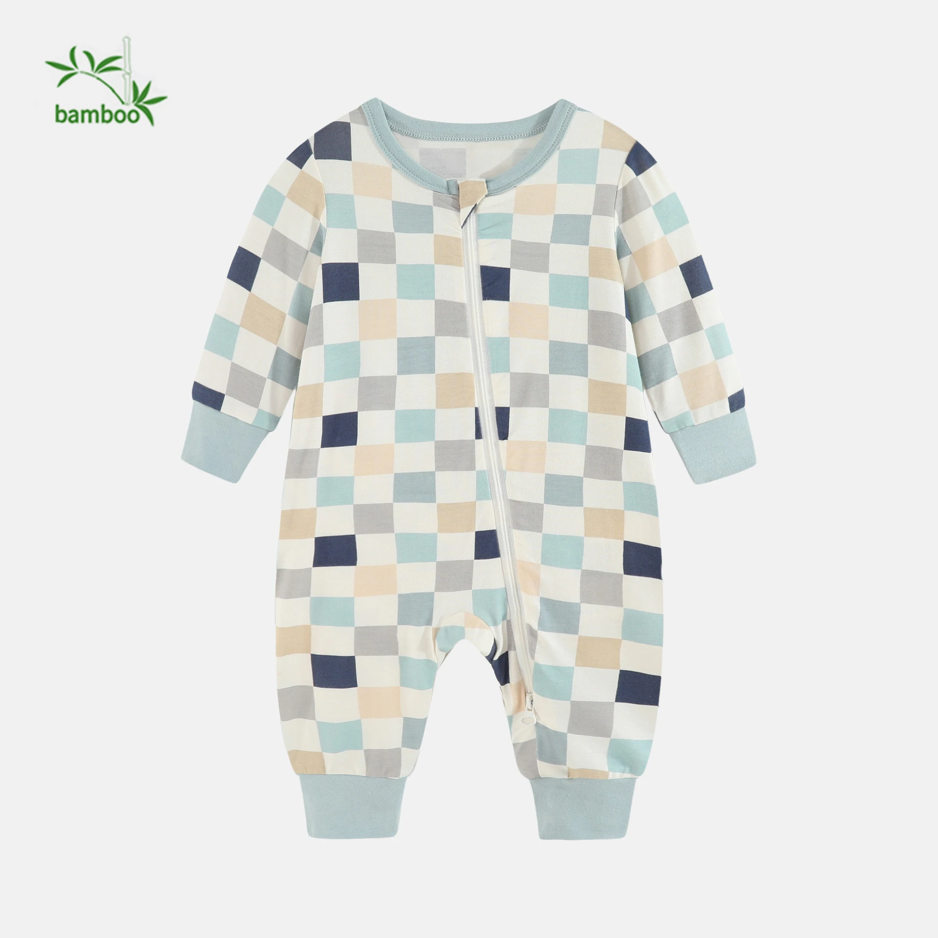 Custom 100% Bamboo Fiber Long Sleeves Zipper baby sleepwear pajama romper newborn sleepsuit infant jumpsuit onesie baby clothes
