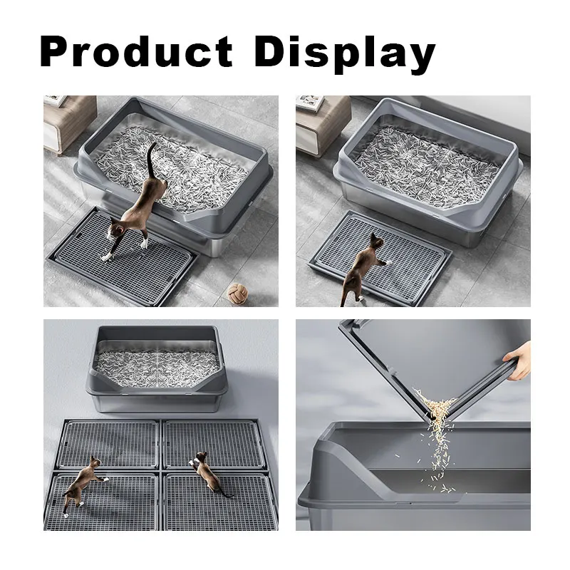 Large Capacity Semi-closed Sand Box Pet Toilet Anti Splash Cat Tray Cleaning Bath Basin Stainless Steel Cat Litter Box