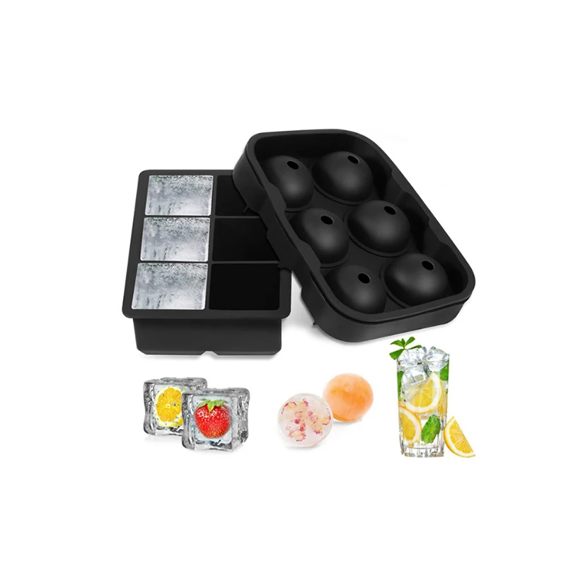 Amazon Cavity 3D Large Shape Baking Tools Silicone Ice Cubes Tray Whiskey Ice Cubes Molds Hot Sale 6 Sustainable PP Bag+sticker