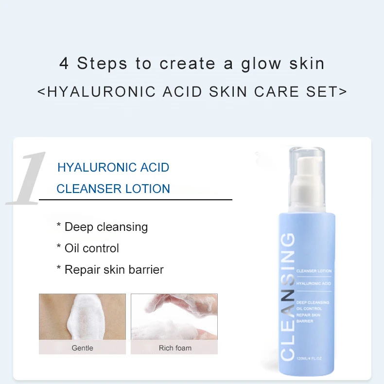 OEM 4 Pieces Korean Skincare Products Natural Hyaluronic Acid Brightening Moisturizing Private Label Korean Skin Care Set