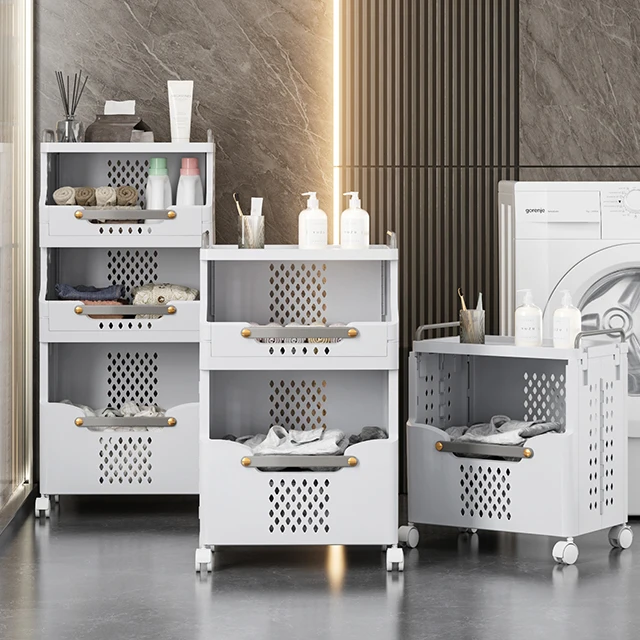 Modern round Foldable Plastic Laundry Basket Household Dirty Clothes Storage Basket with Stylish Bathroom Design