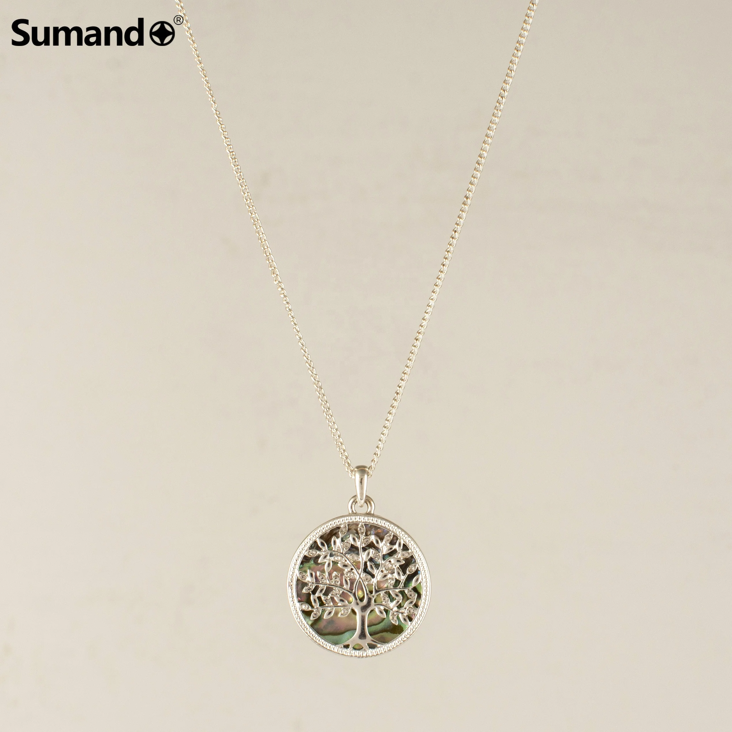 Sumando fashionable crystal tree of life choker abalone shell pendant necklace