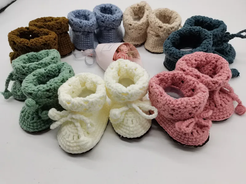 Custom Handmade knitting Pink Booties Hand Crochet Soft New Born Baby Shoes