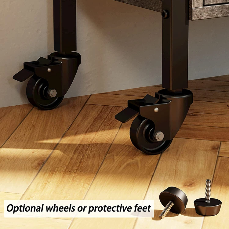 Height Adjustable Standing Storage Cabinet Office File Cabinet Mobile Bookcase 5 Tiers Industrial Wood Book Shelf with Wheel