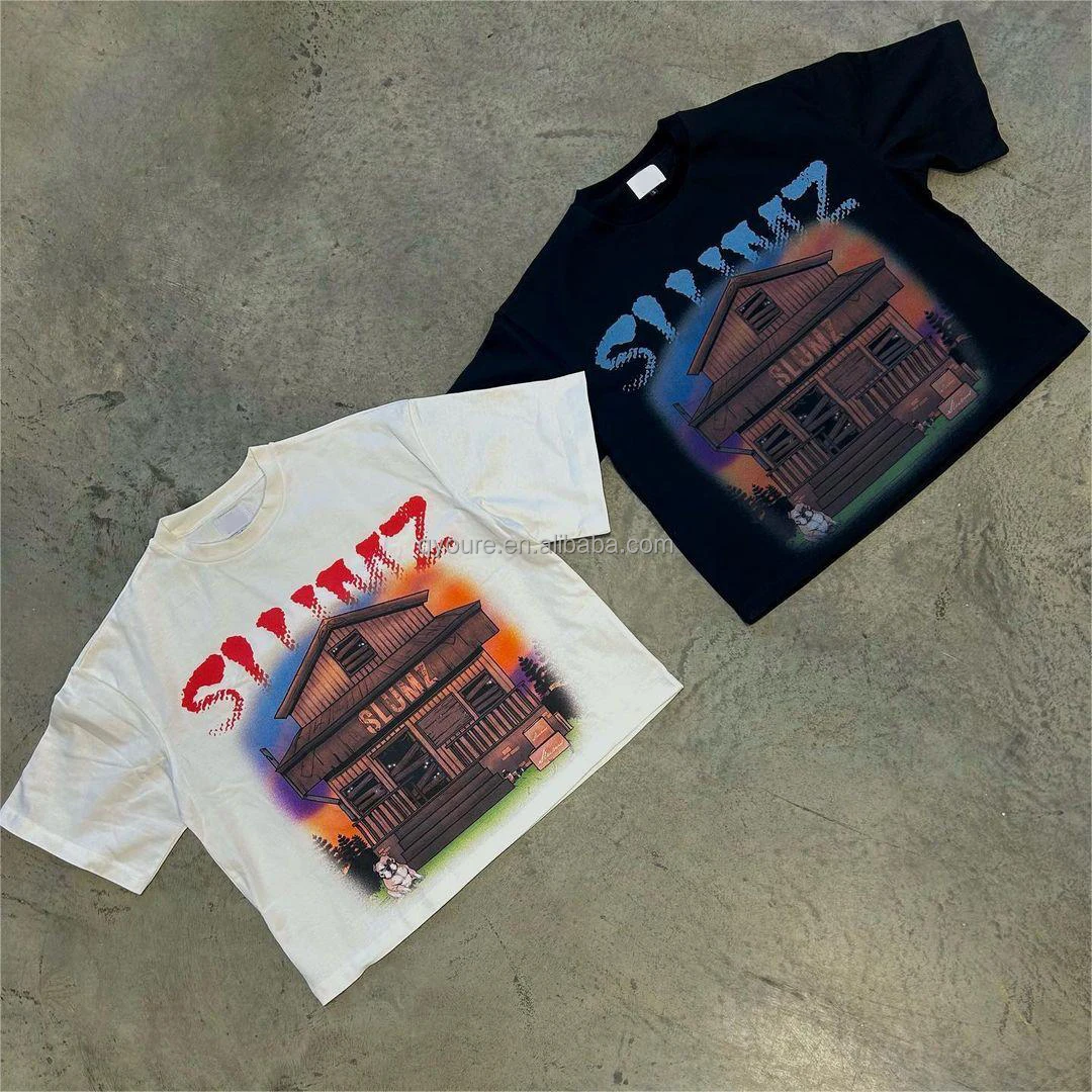 QYOURECLO Custom tee tshirt manufacturer 280 300 gsm heavyweight cotton DTG graphic oversized tshirt men