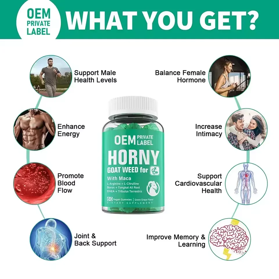 OEM Horny Goat Weed Gummies Males & Women Supplements Maca Root Gummies for Energy Booster