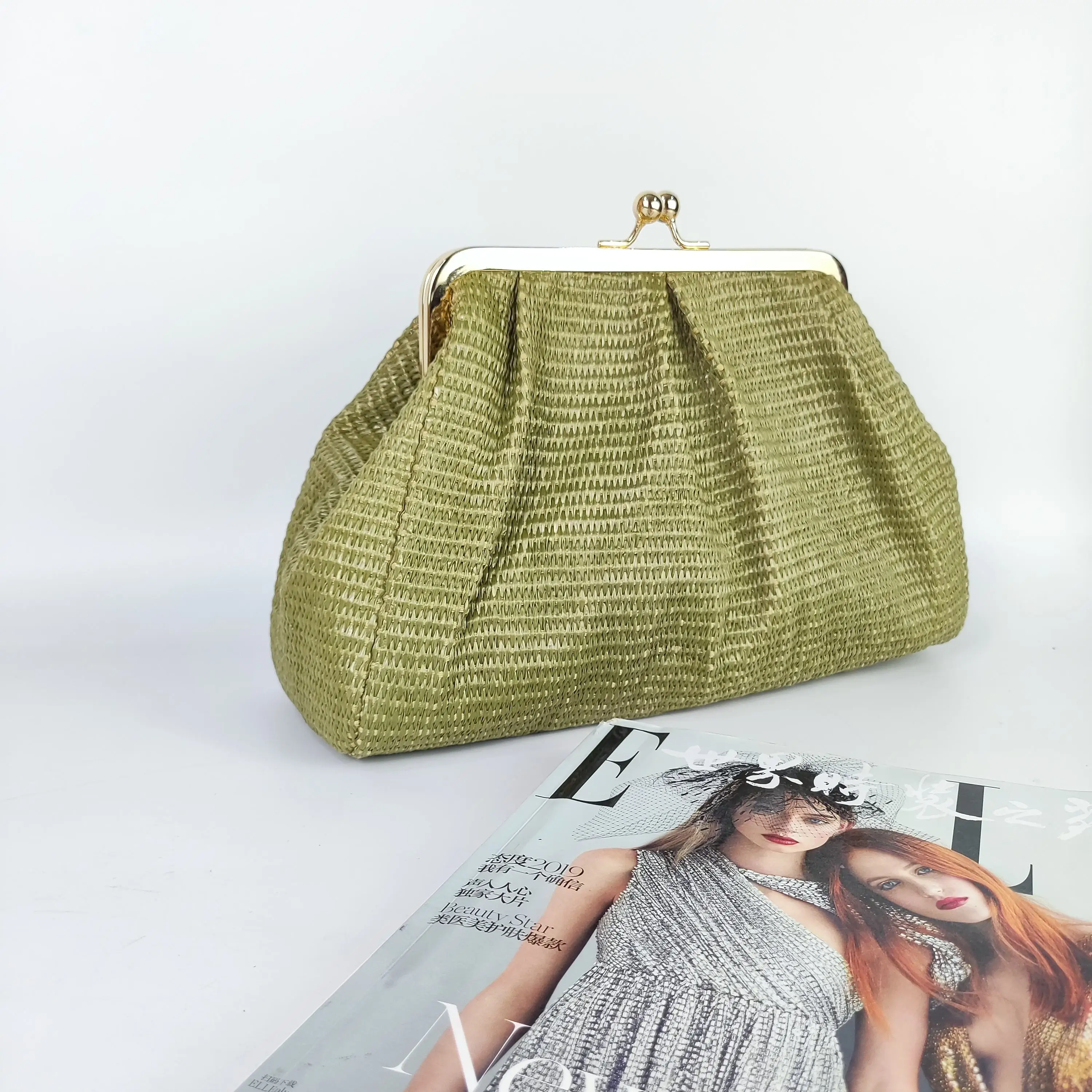 Fashion casual personalized logo Bamboo Woven beach handmade straw bag