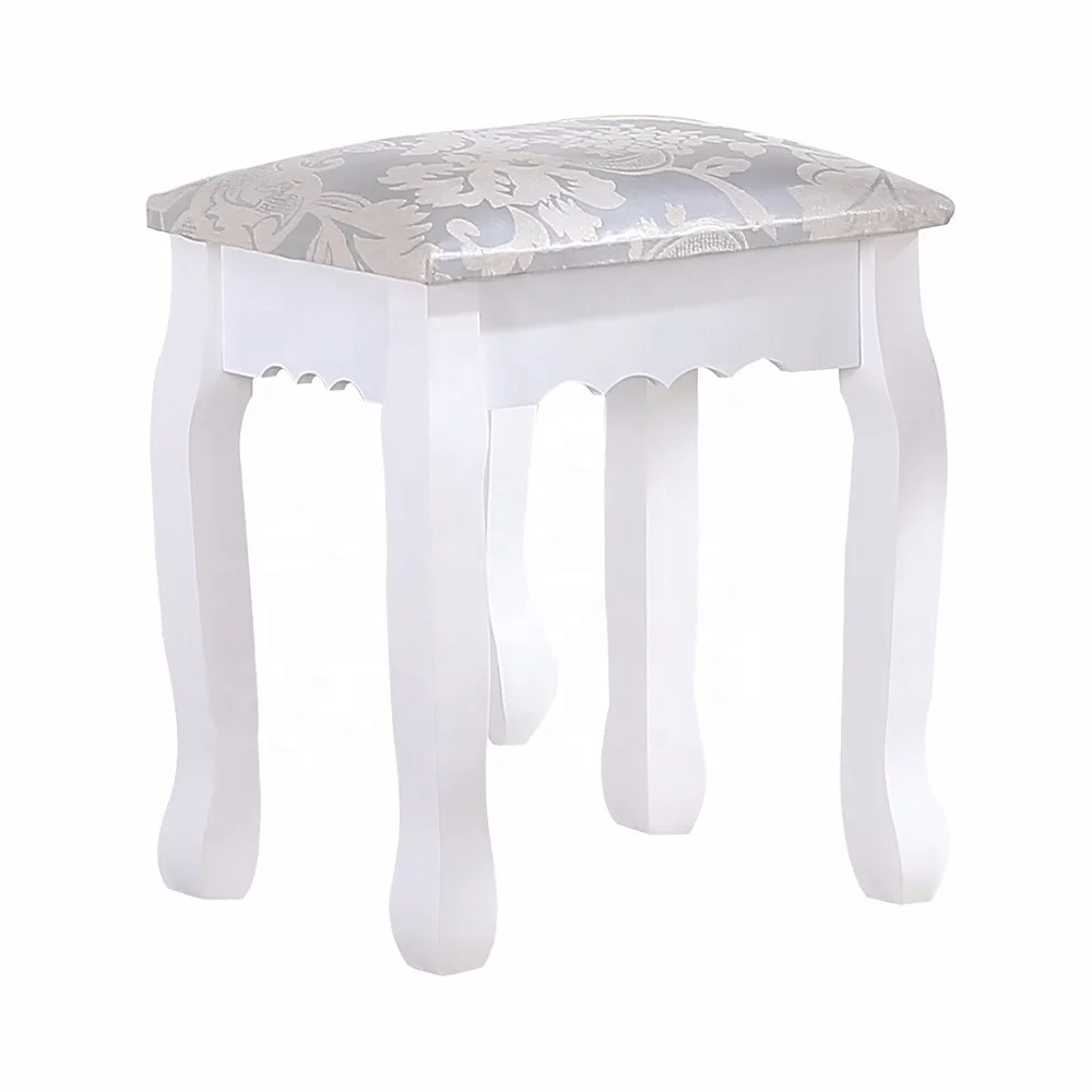 White Flora Dressing Table Stool Padded Cushion Vintage Piano Chair Padded Makeup Seat