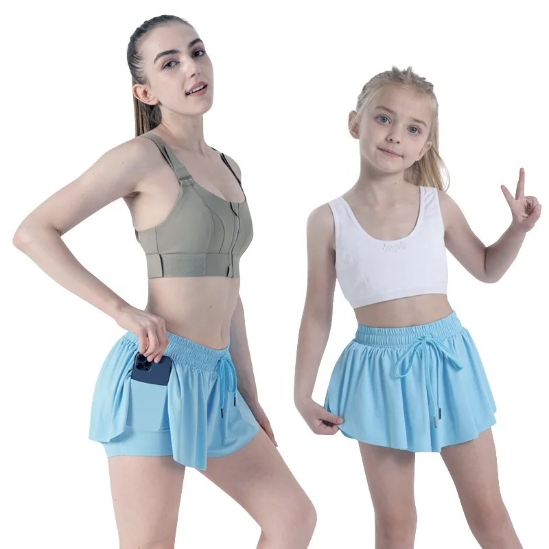 2 in 1 Flowy Running Yoga Shorts Women Gym Sport Kid Biker Butterfly Shorts Tennis Skirt Summer Youth Girls Flowy Shorts