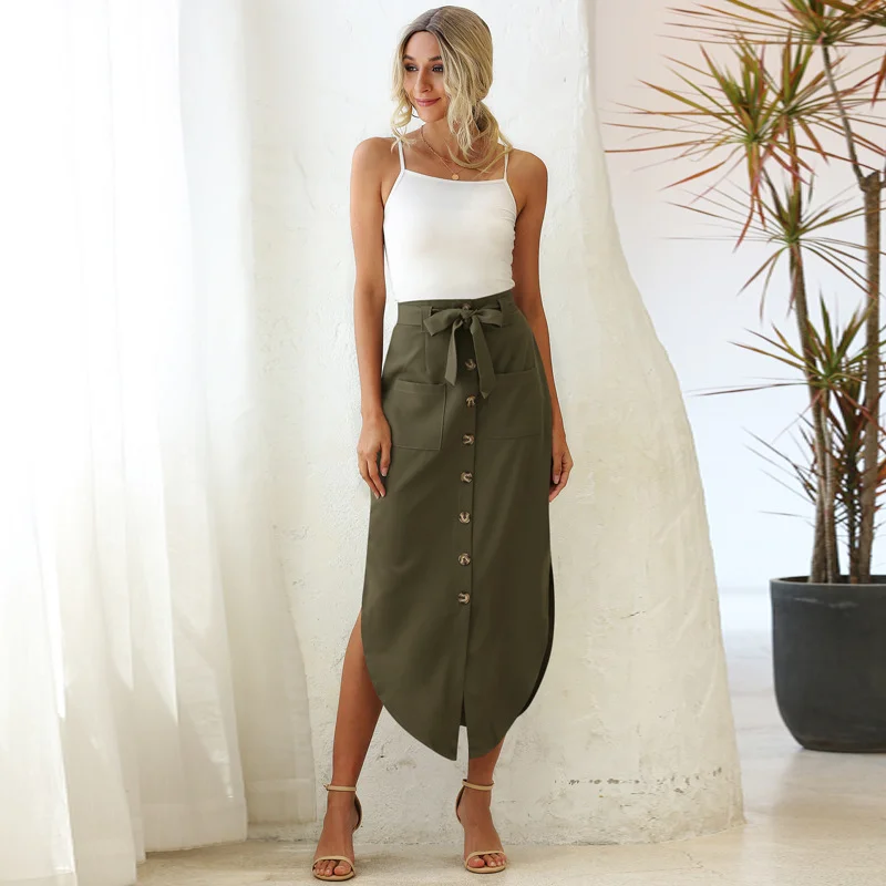 Модная популярная однотонная элегантная Асимметричная Однотонная юбка с лямками и карманами для женщин