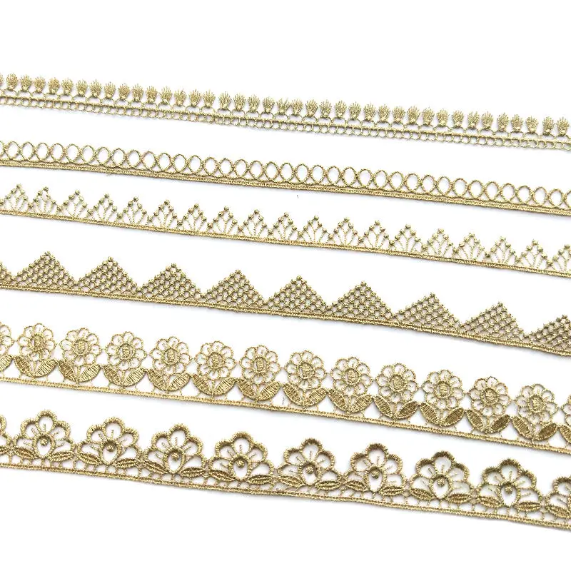 High quality 1.5-3cm width Gold Lace Edging Ribbon Trimming with Embroidery for Lolita Clothing garment Accessories JB51-JB57