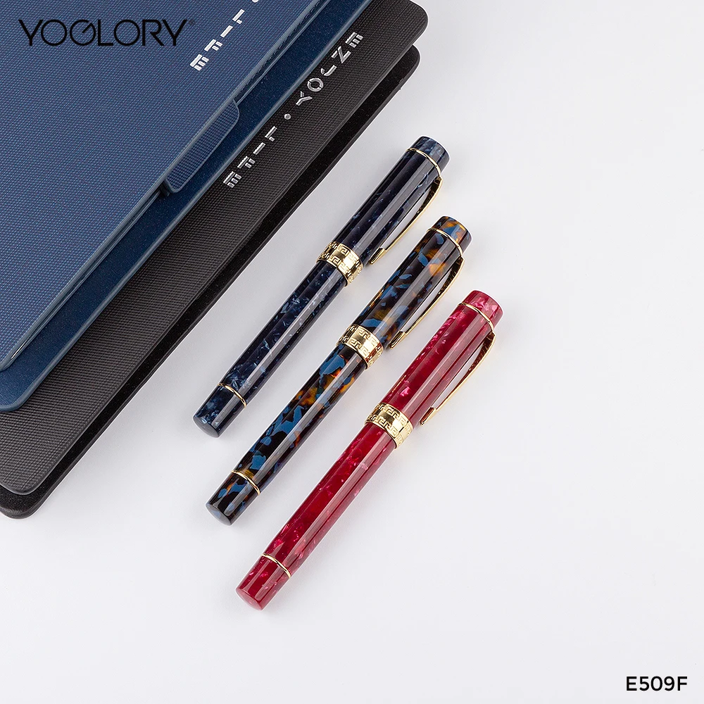 Handmade Red or Emerald Acrylic Golden Trims Elegant Fountain Pen Medium Nib Cartridges and Converter Filling customize logo