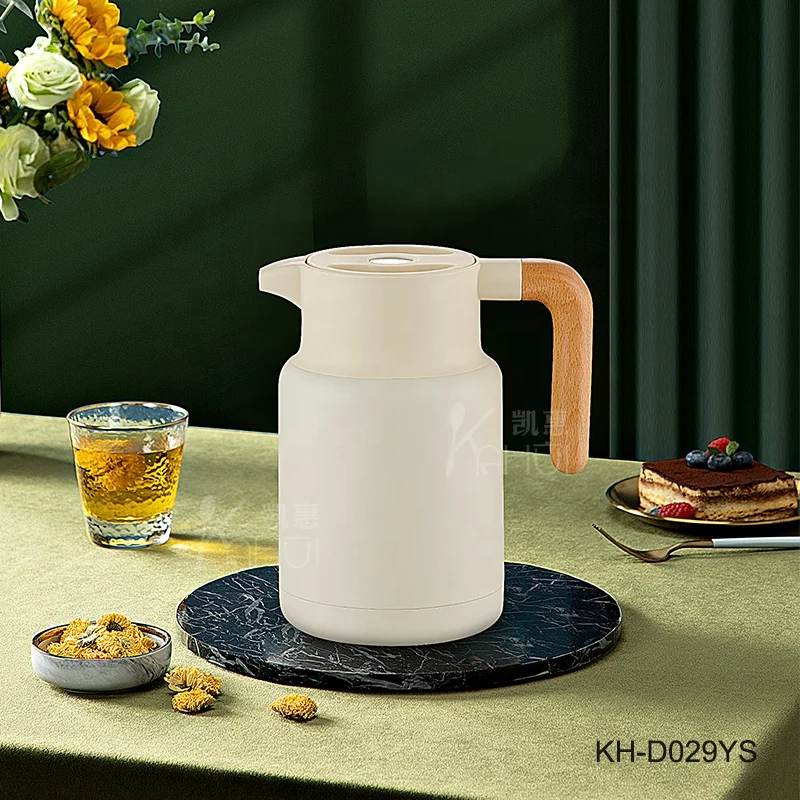 1 Piece Retail Double Wall Thermos 304 Stainless Steel Thermal Kettle Vacuum Tea Coffee Pot With Wooden Handle For Home