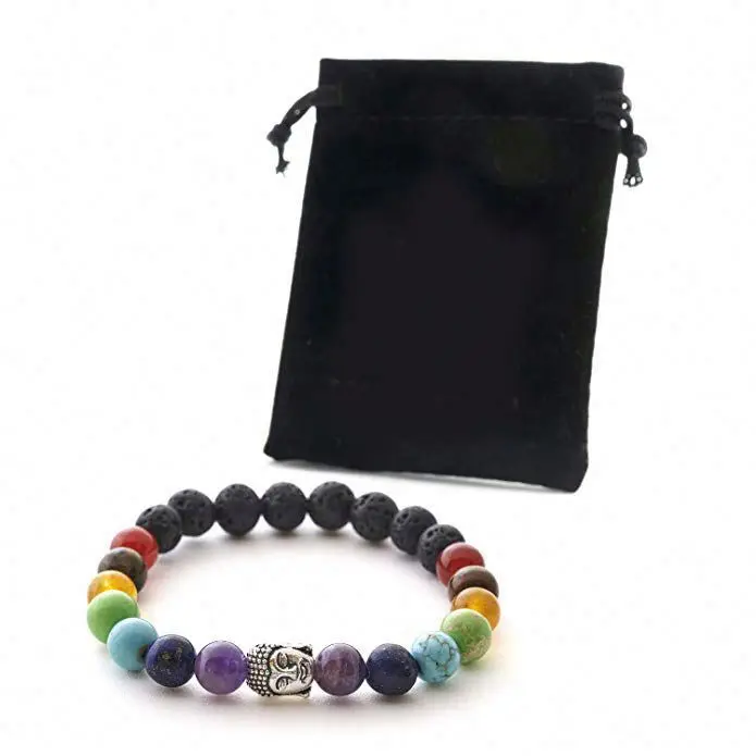 Chakra Armband Mit Naturstein Und Lavastein Perlen