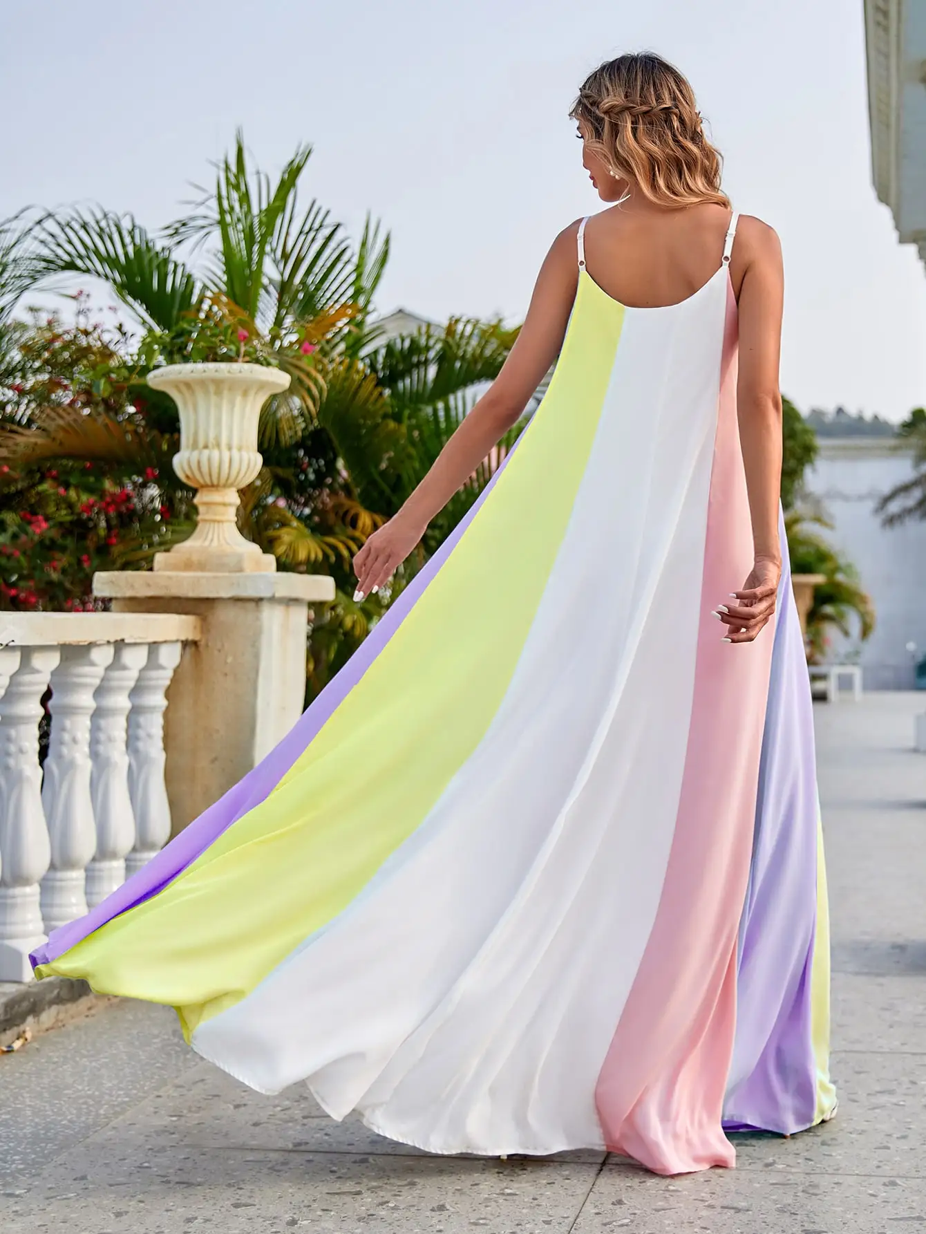 2021 Factory new designs elegant causal sexy mom women ladies summer Color Block plus size  Maxi Cami dresses