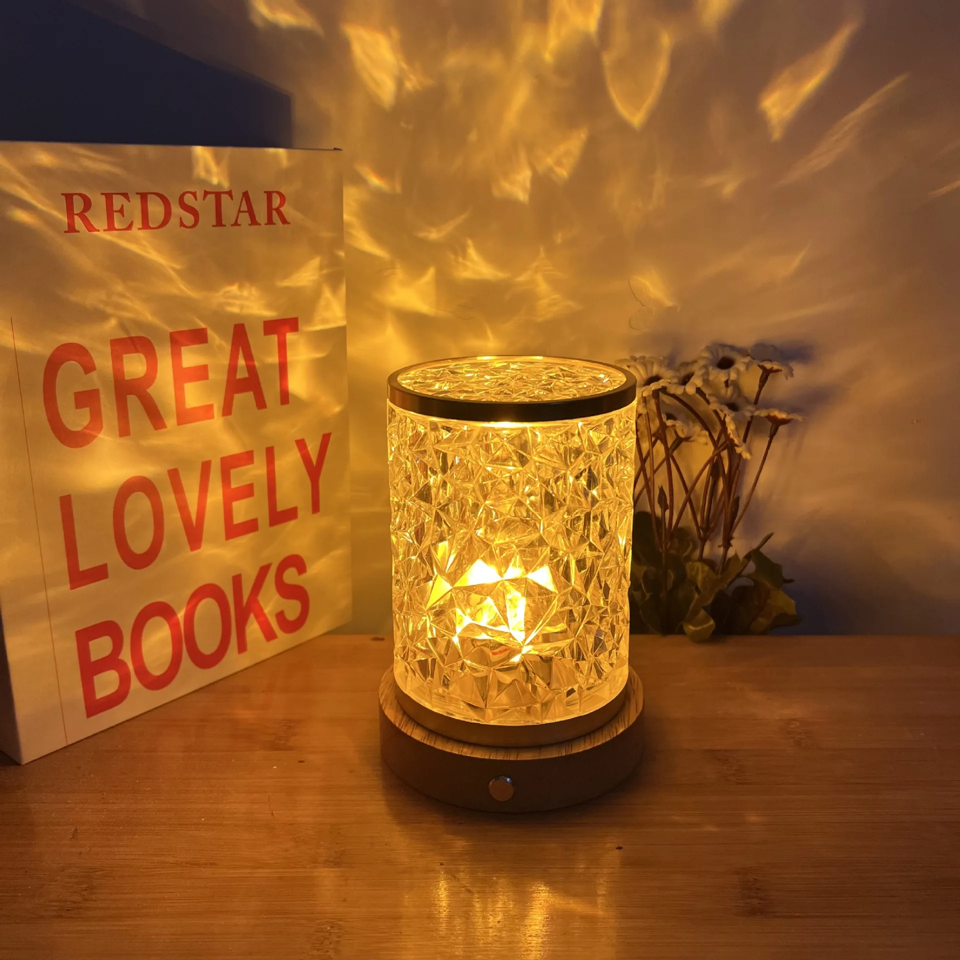 Modern New Projector Crystal Glass Night Light Luxury Decorative Rotating Dynamic Water Wave Ripple Projection Led Table Lamp