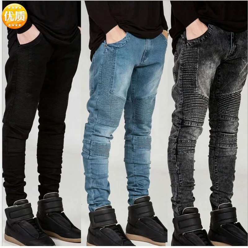 Mens Jeans Ripped Distressed Skinny Pencil Pants Solid Color Streetwear Hip Hop Clothing Denim Wholesale Pants