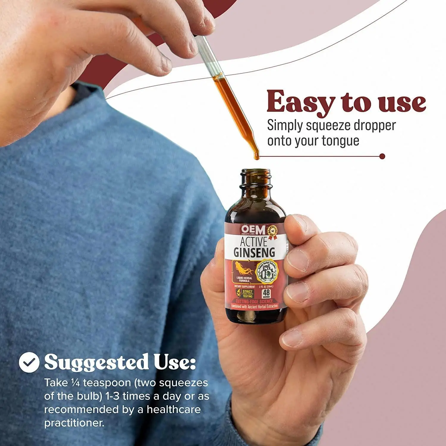 Custom Label Korean Red Ginseng Powder Ginseng Korean Red Panax Ginseng Liquid Drops Supports Healthy Energy, Vitality, Mood