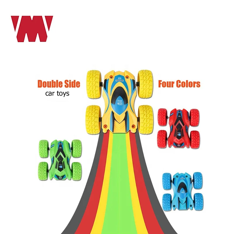 
4 Pack Friction Powered Car Toys Push and Go toy Cars for Toddlers Double Side Rotation Flips Mini Cars kids gifts inertia 